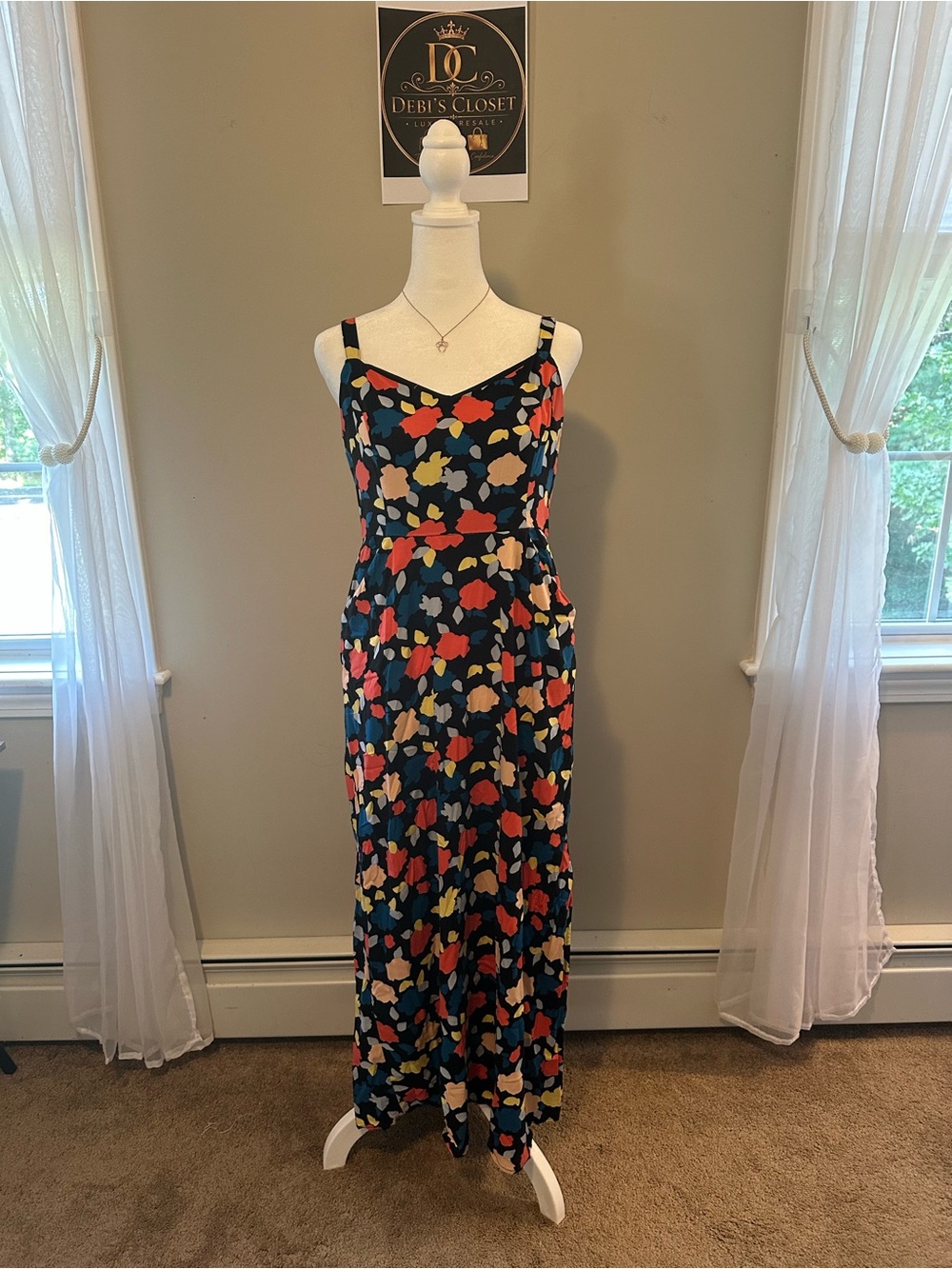 41 Hawthorn Navy Maxi Dress with Red, Yellow & Cream Floral Print